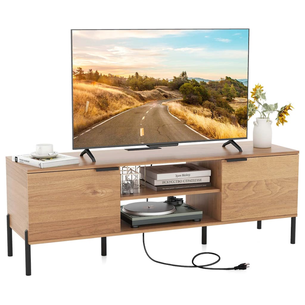 Costway 2-Door TV Stand with Charging Station Media Entertainment - See Details