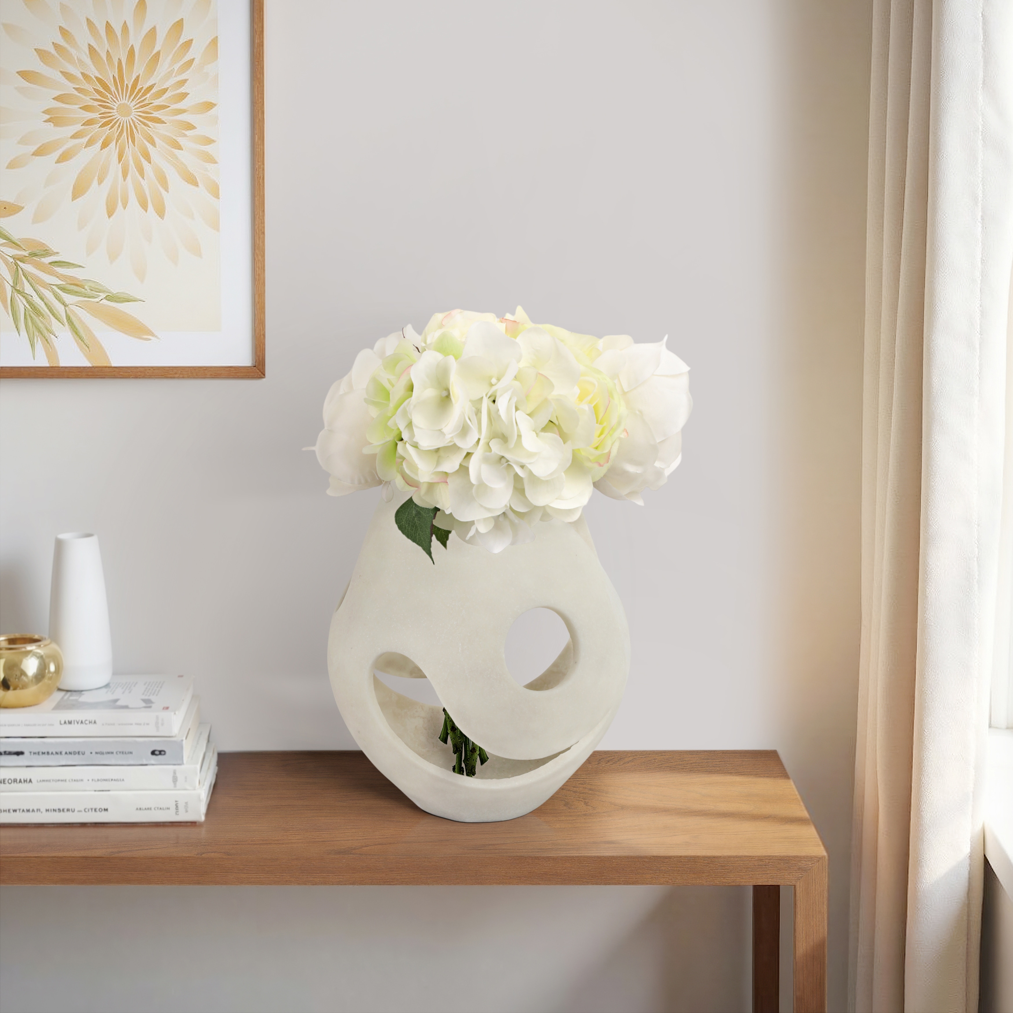 Resin Vase with Abstract Cutout Design Modern Decorative - 14" White
