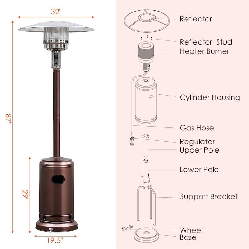 Garden Propane Standing LP Gas Steel Accessories Heater - 7.25 ft