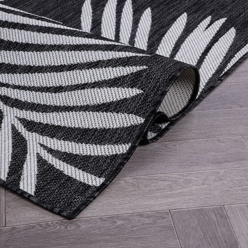World Rug Gallery Contemporary Palm Leaves Textured Flat Weave Indoor/Outdoor Area Rug