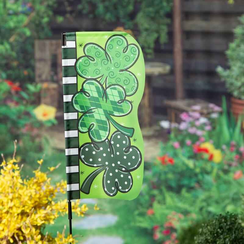 23" Happy St. Patrick's Day Shamrock Fabric Garden Stake