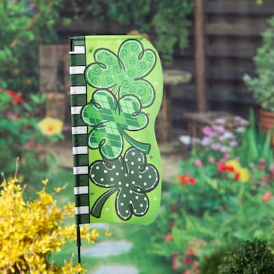 23" Happy St. Patrick's Day Shamrock Fabric Garden Stake
