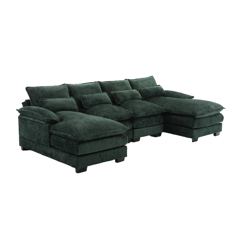 Chenille Upholstered U-Shaped Living Room Sectional Sofa With Wooden Legs