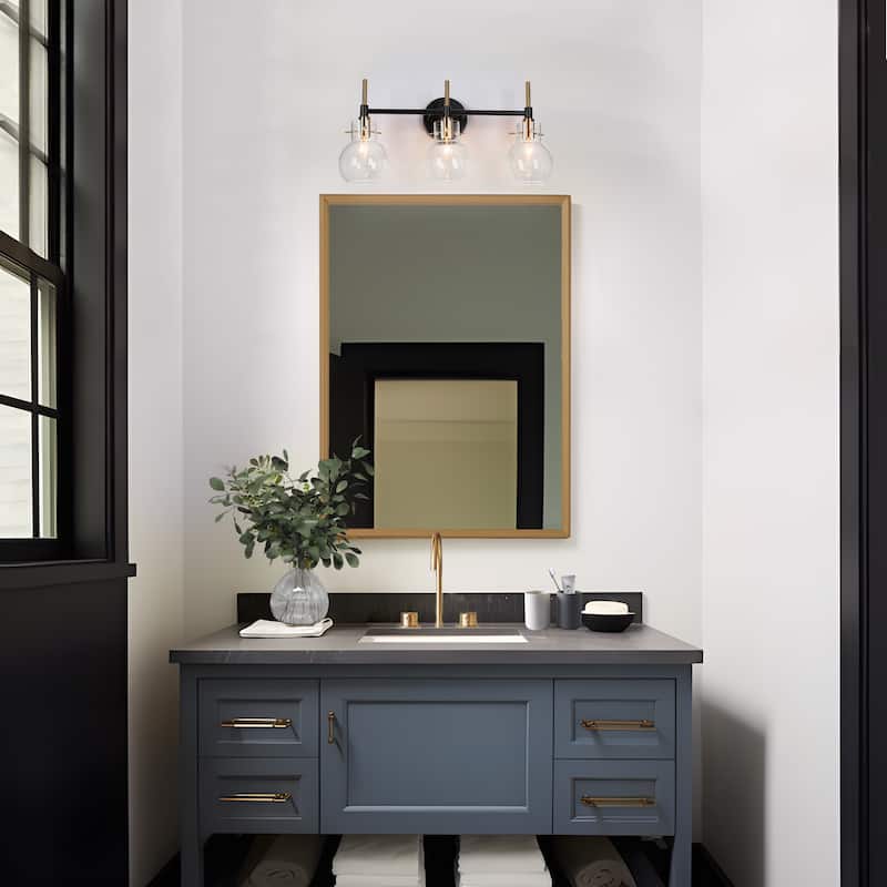 Modern 3-Light Black Gold Bathroom Vanity Light Dimmable Wall Sconces with Globe Glass - 21.5" L x 6.5" W x 10.5" H