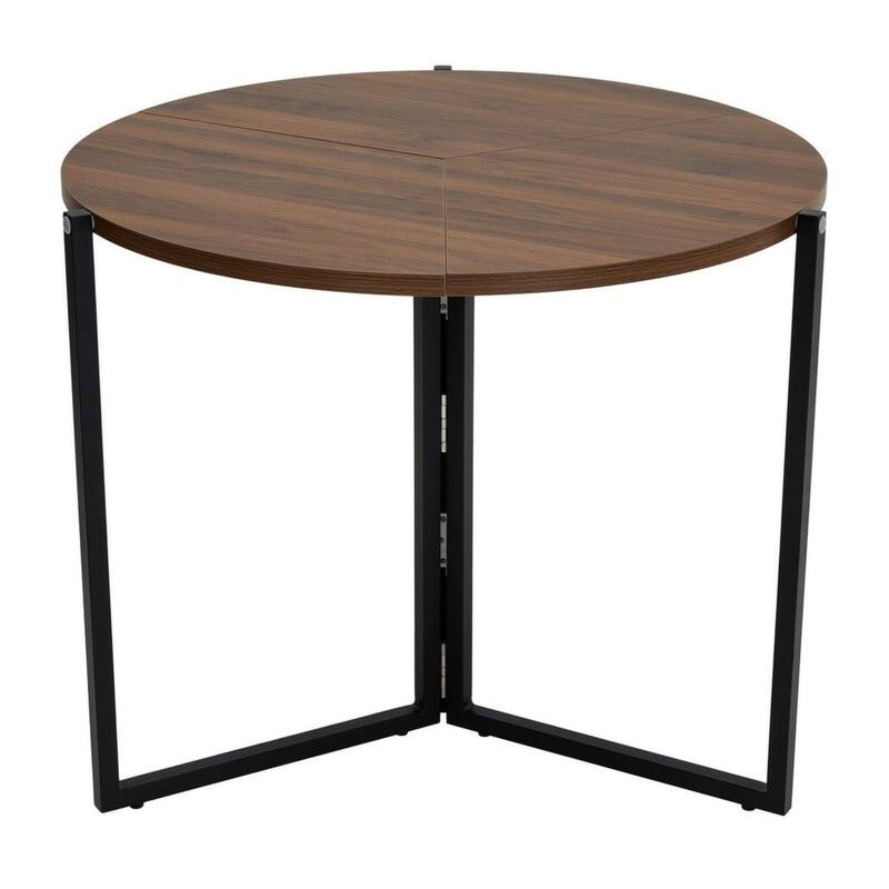 Walnut Foldable Round Trifold Table 35" Space-Saving Multi-Use