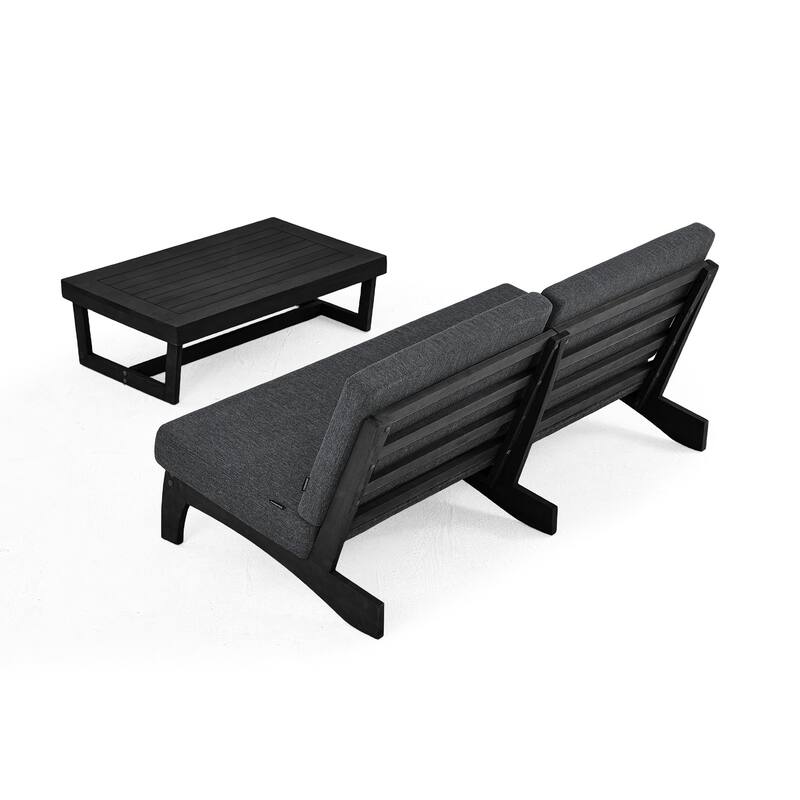 3-Seat Outdoor Sofa Set with Solid Wood Coffee Table, Weather-Resistant Cushions