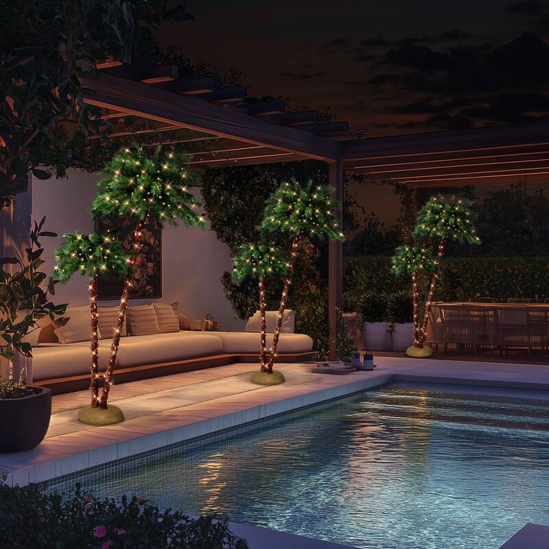 Puleo International Pre-Lit Artificial Palm Tree