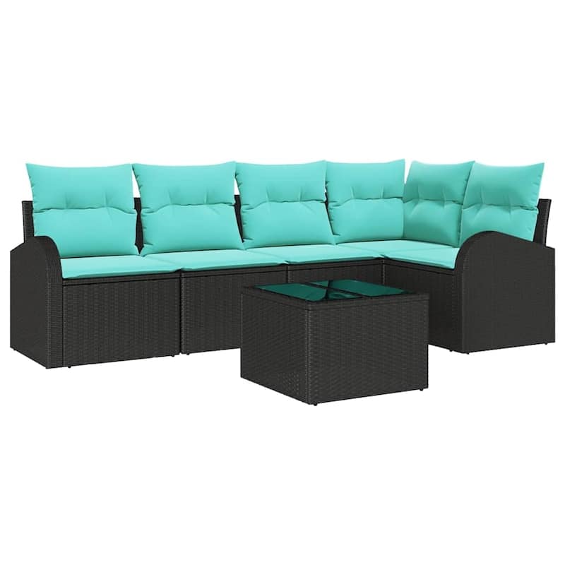 vidaXL 6 Garden Sofa Set with Cushions Black Poly Rattan - 92.1 x 48.8 x 27.2