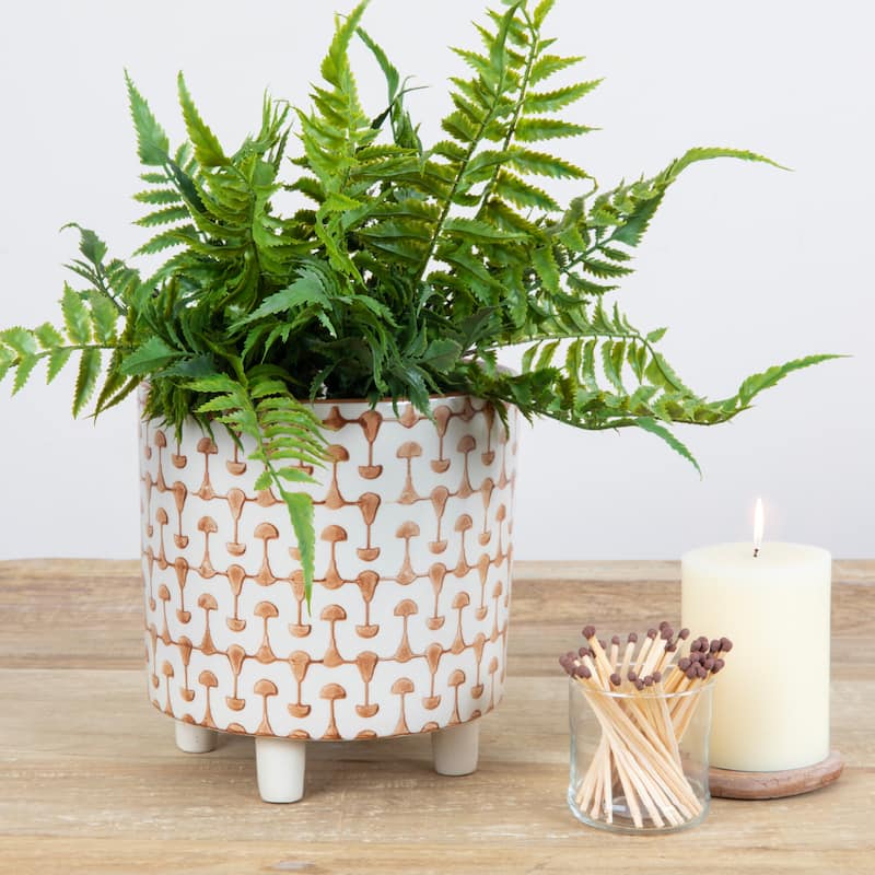 Black & White Round Stoneware Footed Planter