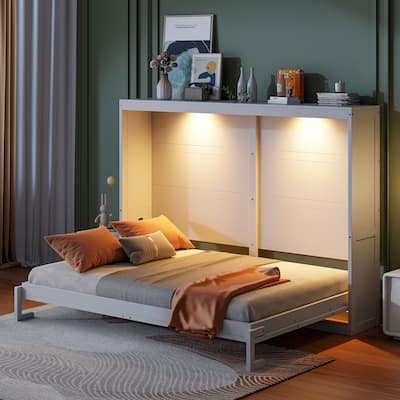 Queen Size Murphy Easy Folding Bed Wall Bed with LED Lights