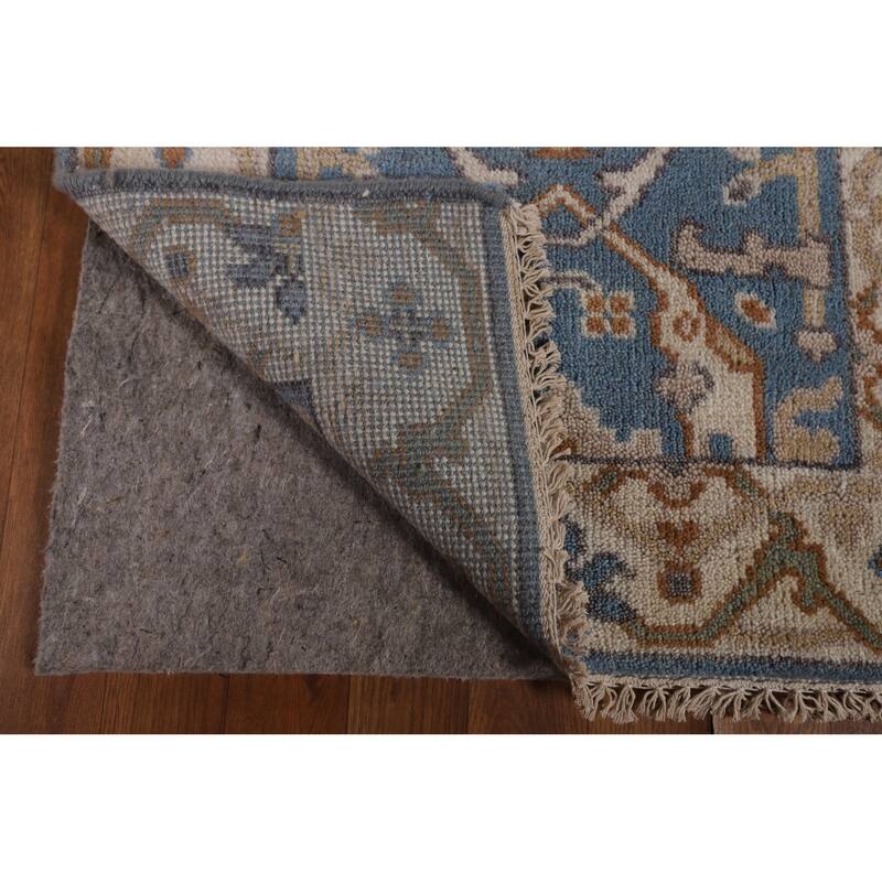Light Blue Oushak Oriental Runner Rug Handmade Wool Carpet - 2'6" x 7'9"