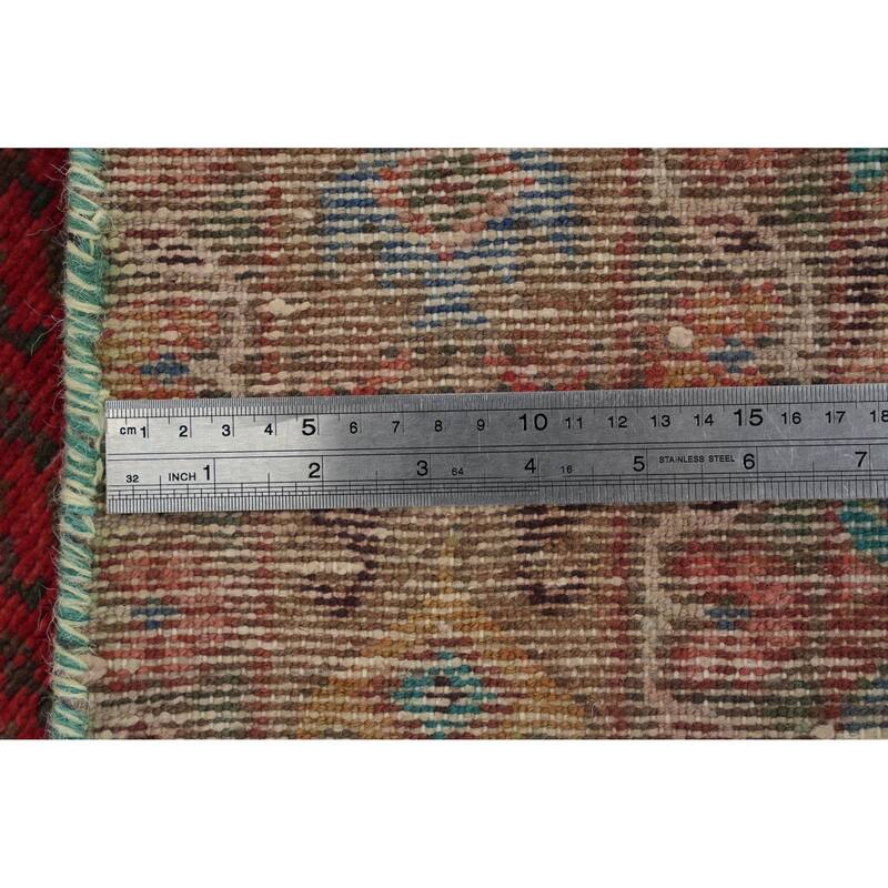 Hand Knotted Oriental 100% Wool Carpet Traditional Geometric Oranges & Rust Botemir Runner Rug - 10' 3'' X 3' 9''