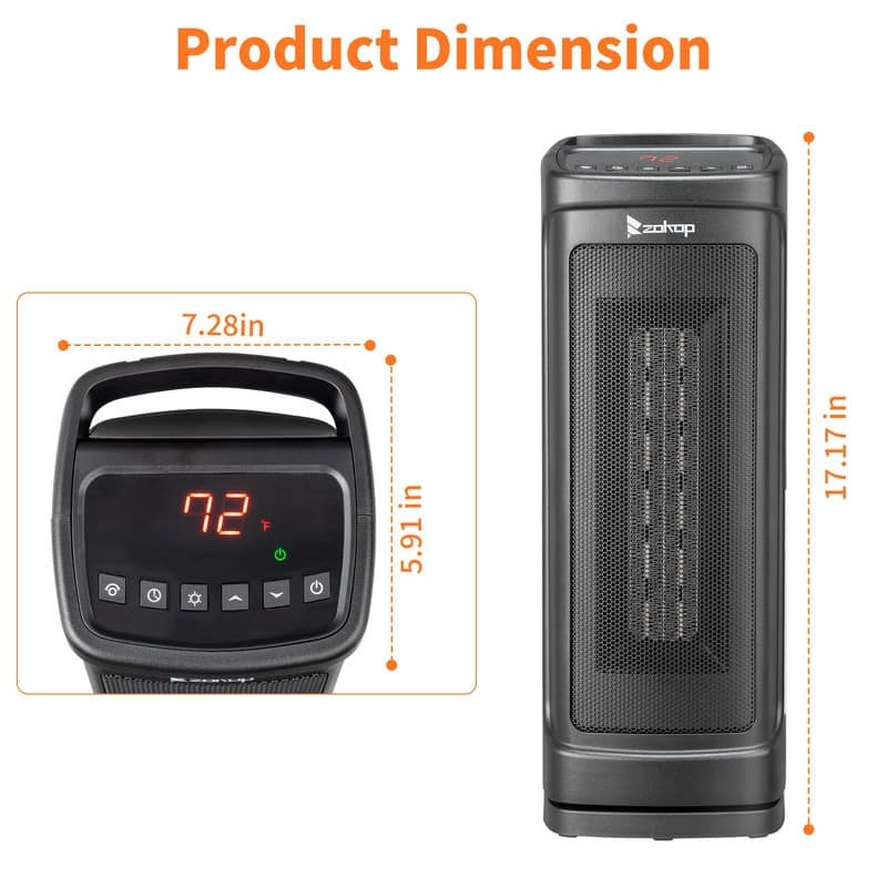 1500-Watt 17-Inch Portable Electric Heater with Remote Control