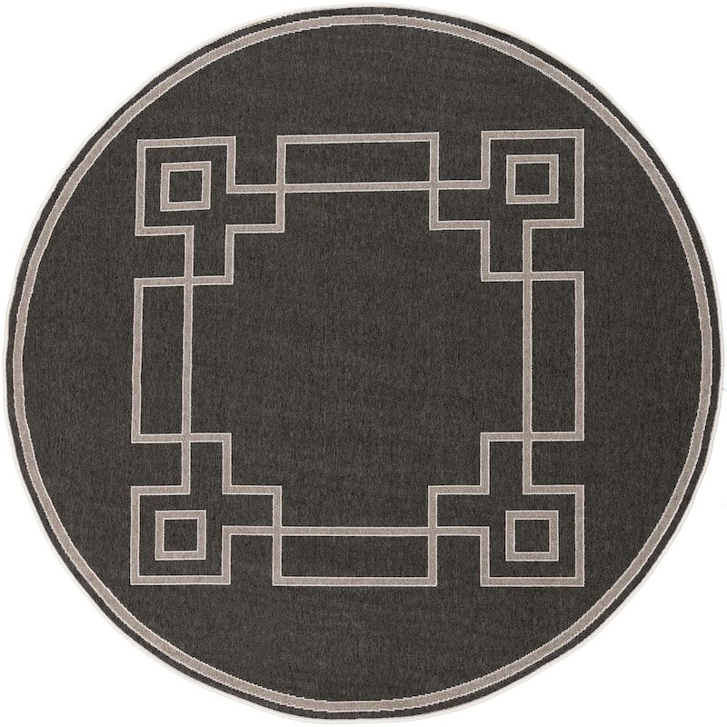 Livabliss Alfresco Country Geometric Indoor / OutdoorArea Rug - 8'10" x 8'10" Round - Black