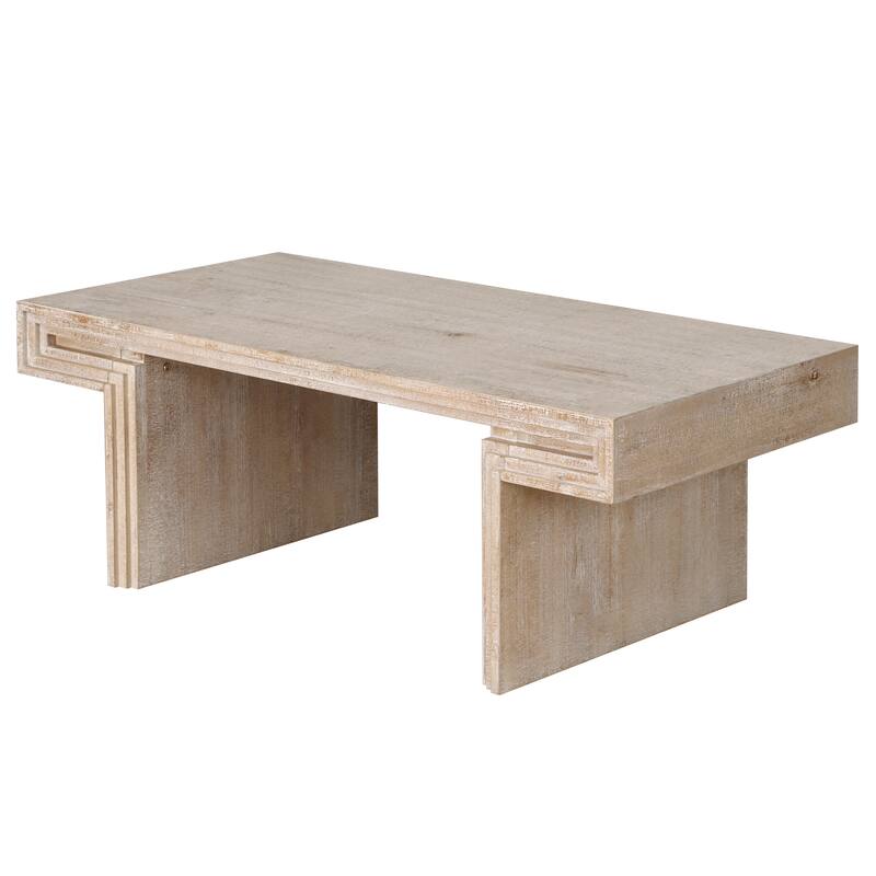 Wood Coffee Table Dining Table, Rustic Center Table Office Table with Double-Sided Open Shelvs