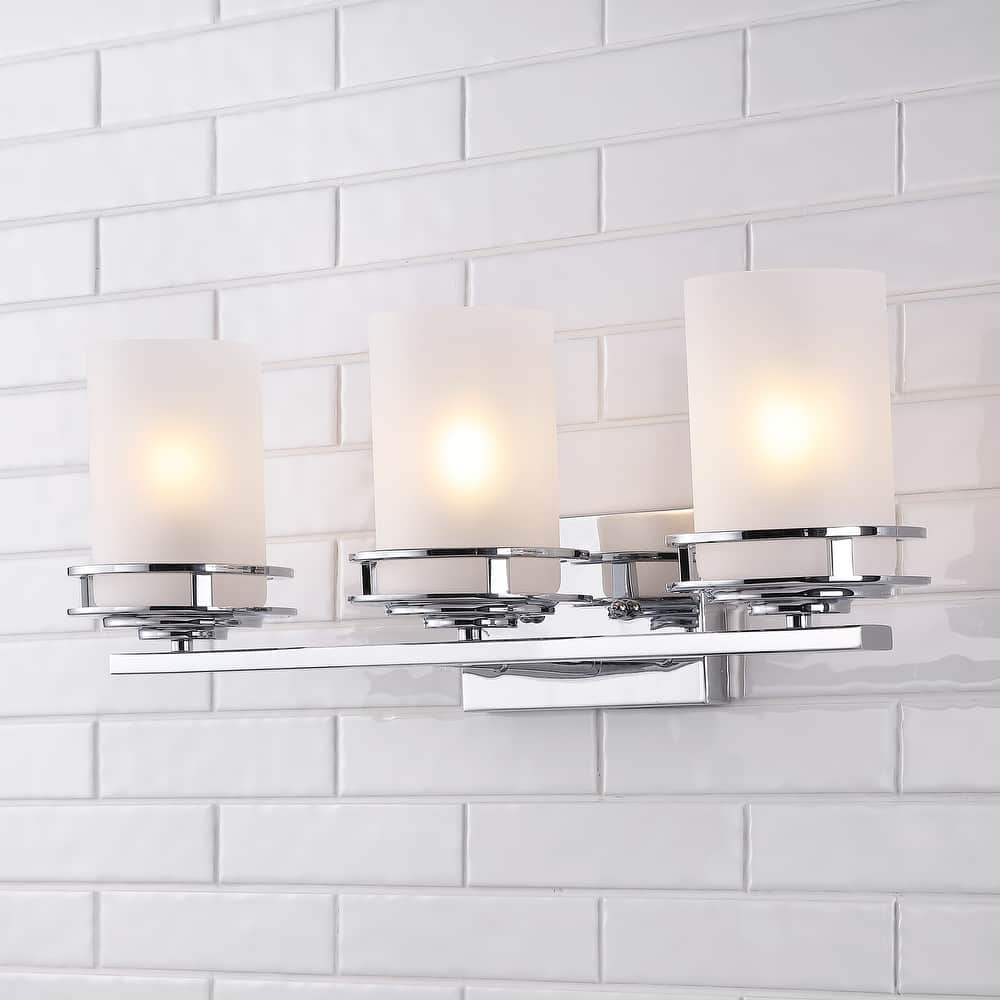 JONATHAN Y Magnolia 3-Light Metal/Frosted Glass Contemporary Glam LED Vanity Light