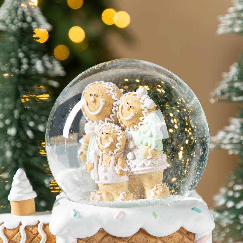 Glitzhome 100mm Christmas Resin Musical Snowflakes Ginginerbread Family Train Waterglobe