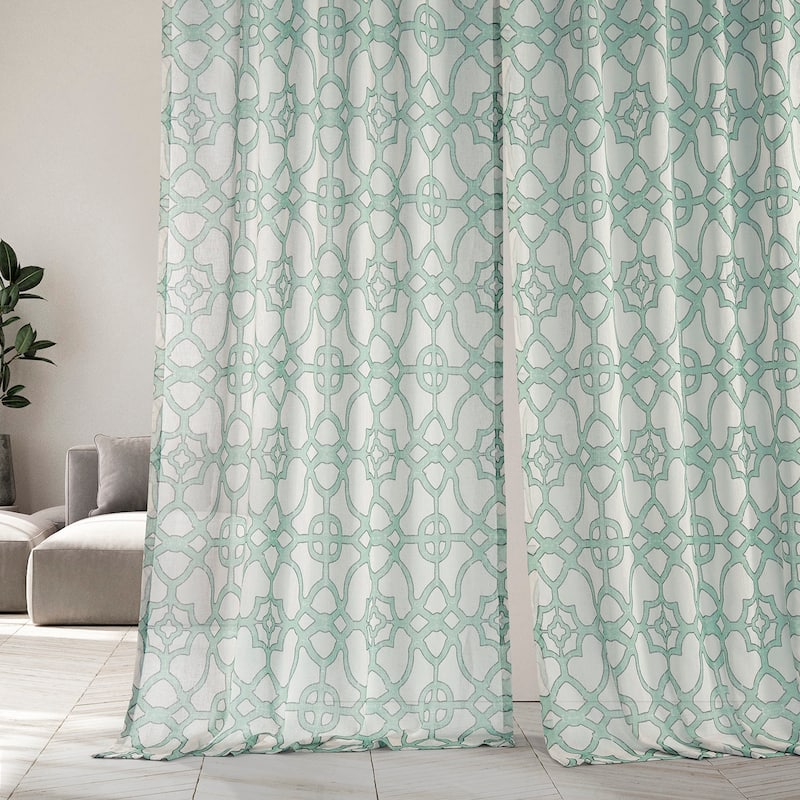Exclusive Fabrics Sea Glass Blue Printed Faux Linen Sheer Curtain (1 Panel)