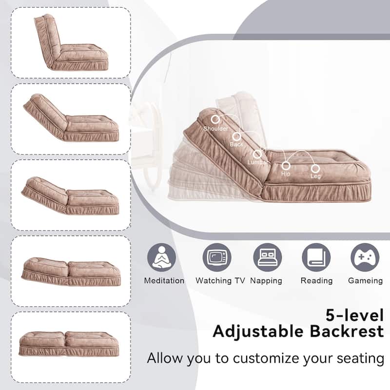 Upholstered Human & Dog Bed, Adjustable 5-Position Bean Bag Floor Sofa with Massage Pillow and 2 Soft Cushions for Adults & Pets