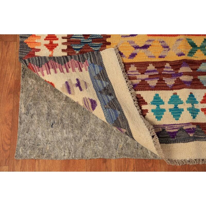 Geometric Trellis Kilim Oriental Area Rug Hand-Woven Wool Carpet - 8'4"x 11'3"