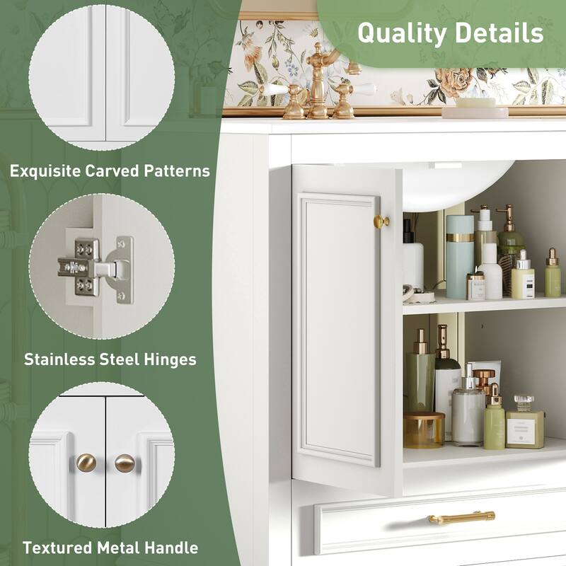 30'' Freestanding Bathroom Vanity with Single White Integrated Ceramic Sink - 30.5'' x 18.4'' x 33.9''