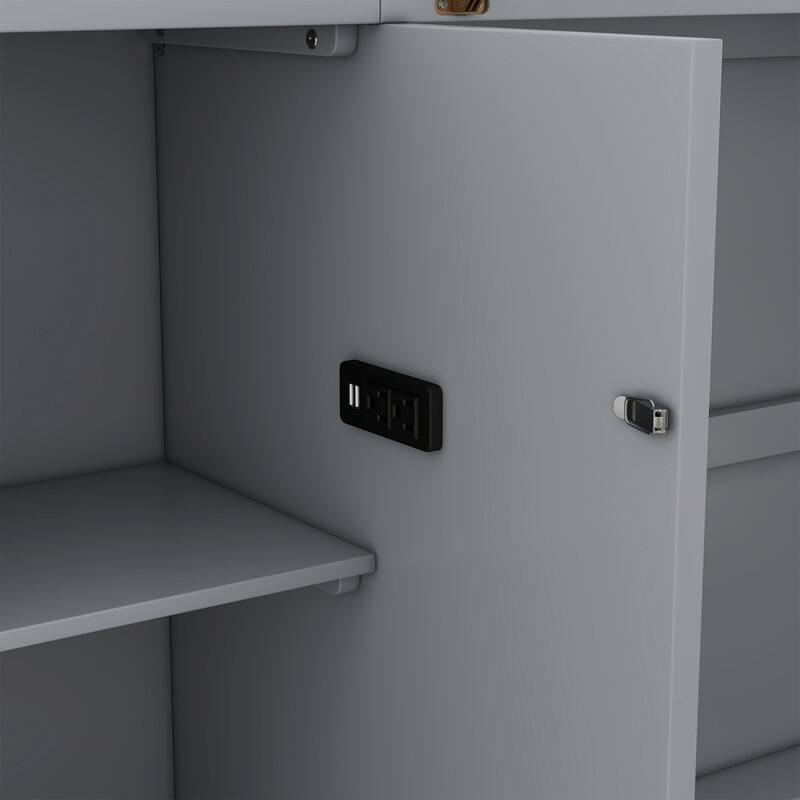 Murphy Bed with Shelves, Drawers and USB Ports,Gray
