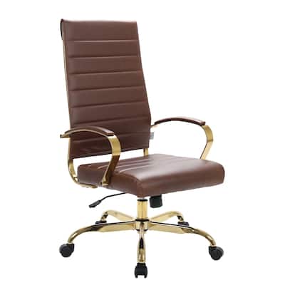 Retro Office Chair Leather High Back Gold Frame Adjustable Ergonomic Desk Chair