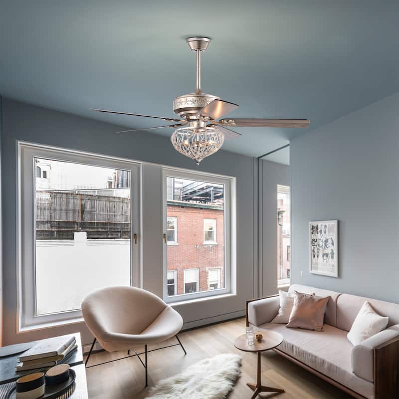 Kannon 52 Inch Ceiling Fan Antique Silver Finish Shabby Chic Style with Remote