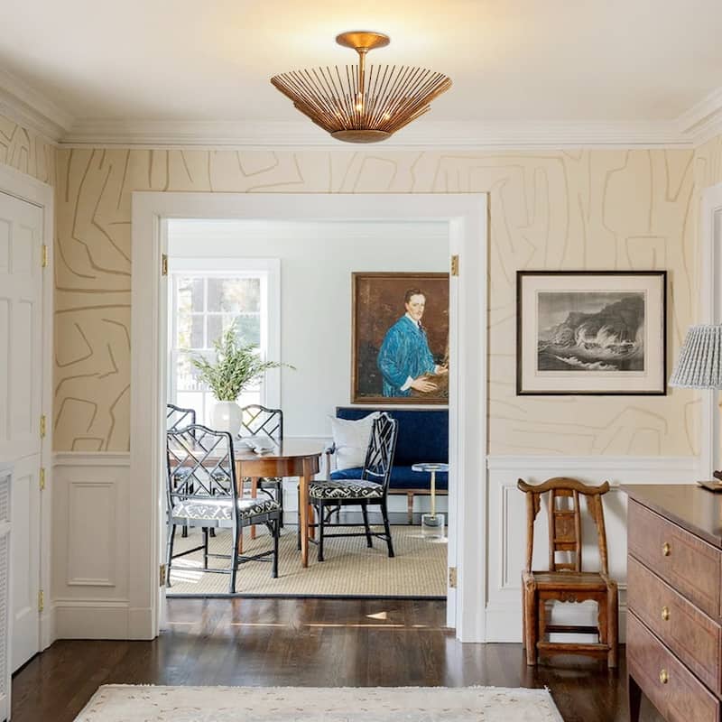 3-Light Vintage Luxe Gold Leaf Sunburst Semi Flush Ceiling Light