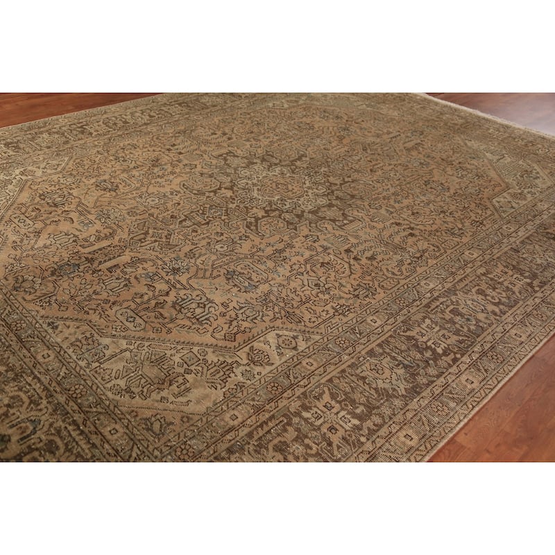 Geometric Tabriz Persian Vintage Rug Handmade Orange Wool Carpet - 9'6" x 12'9"