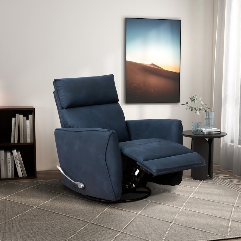 Dara Mid Century Modern Microsuede Glider Swivel Recliner - Midnight Blue Linen