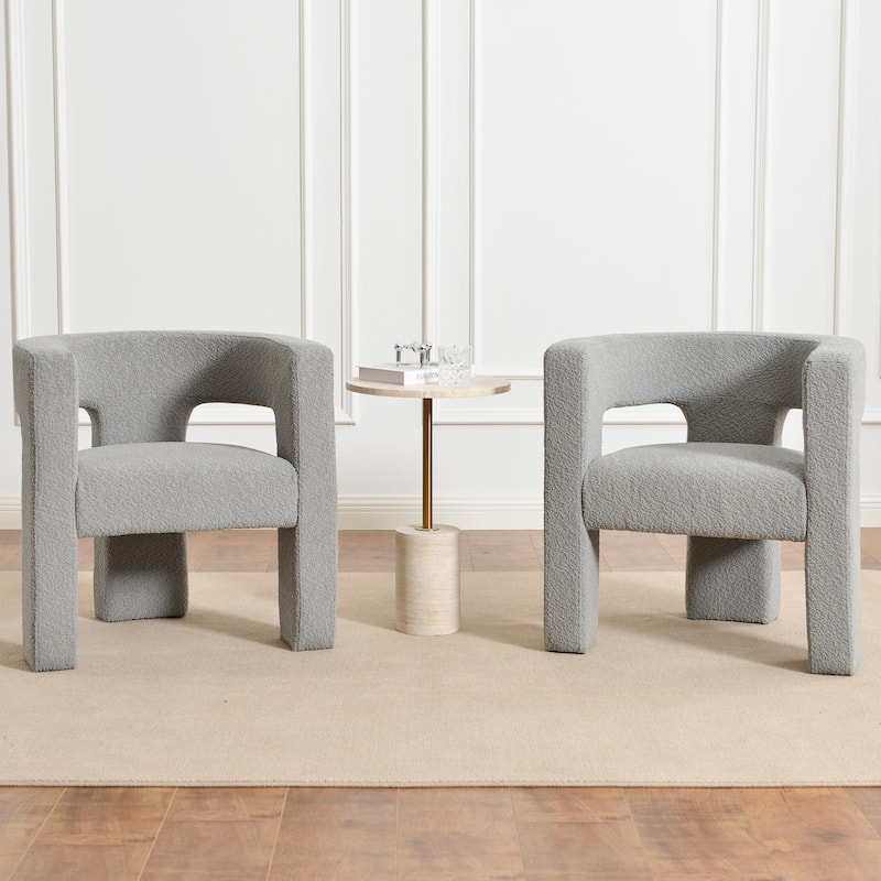 KINWELL 28" Wide Boucle Upholstered Square Armchair (Set of 2) - Light Gray