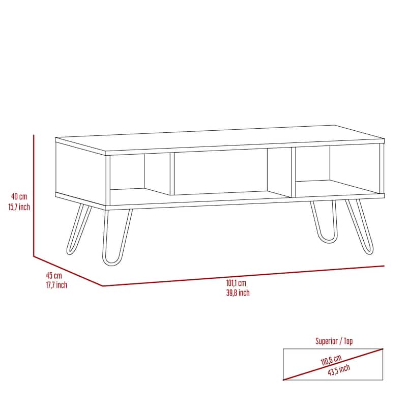 Mid-Century Modern Coffee Table with 3 Shelves,Metal Legs