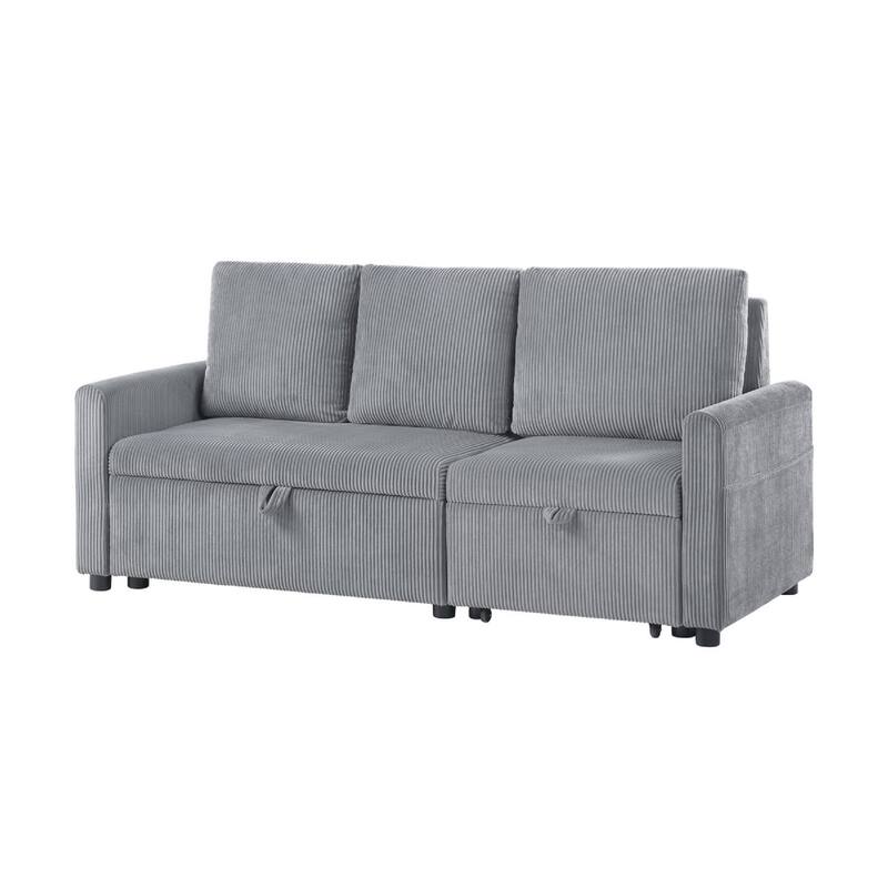 Swin Sofa w Pull Out Chaise and Storage, Gray Corduroy, 70 Inch
