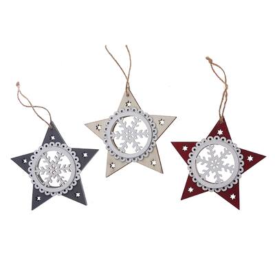 Christmas Ornament Star With Snowflake - Set of 6