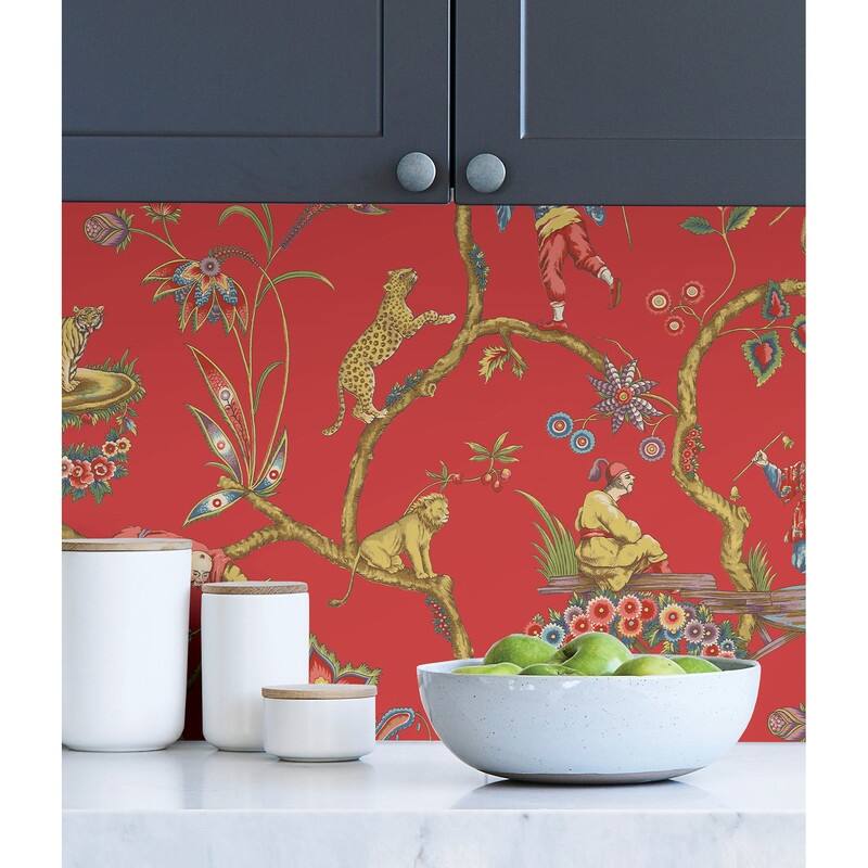 Scalamandre Tomato Chinoise Exotique Self Adhesive Peel & Stick Wallpaper