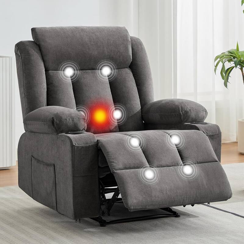 Oversized Manual Recliner Chair with Vibration Massage and Heat, Classic Overstuffed Deep Seat Sofa
