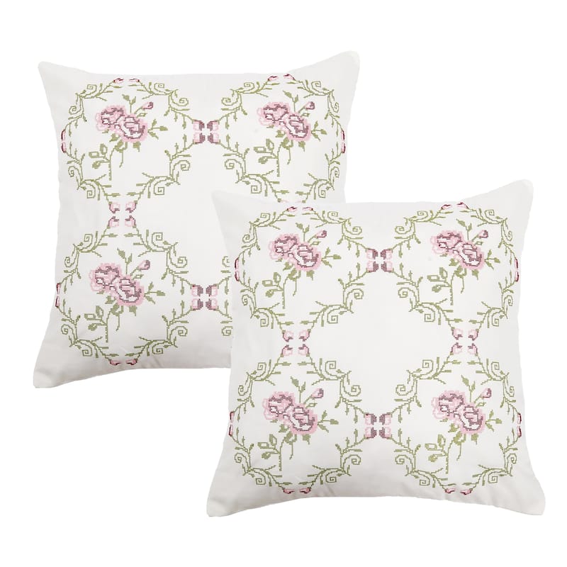Canvas Pillow Shells with Rose Embellishments (Set of 2), NO INSERT