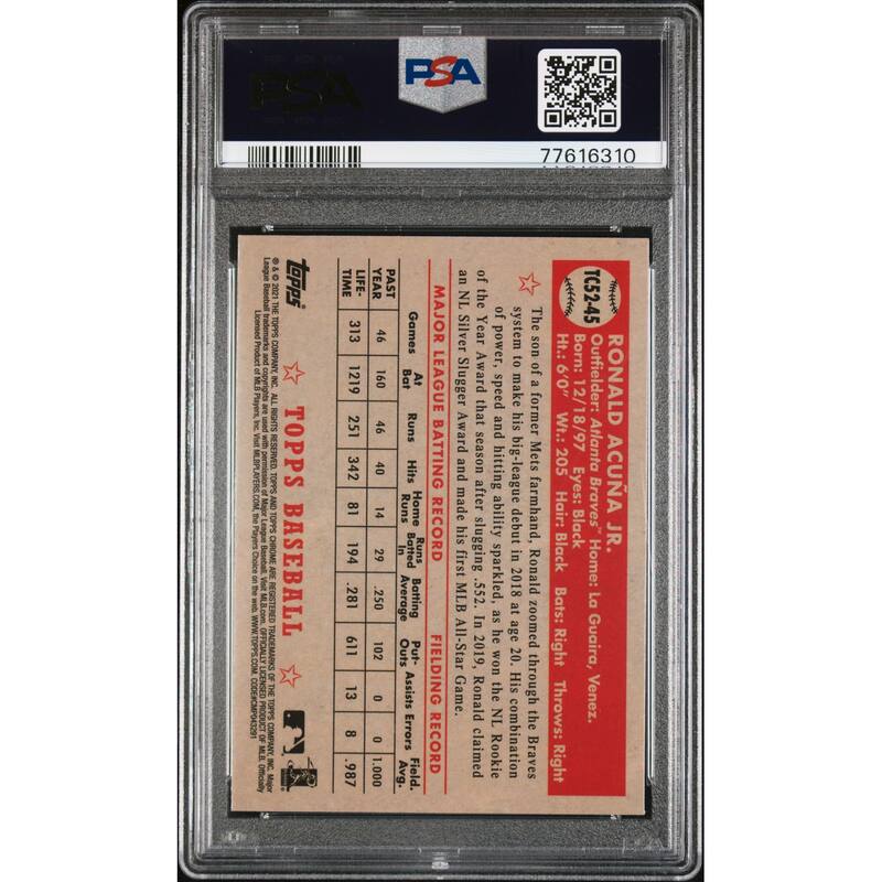 Ronald Acuna Jr 2021 Topps 1952 Redux Chrome Baseball Card #TC5245 Graded PSA 10 - 8'6" x 11'6"