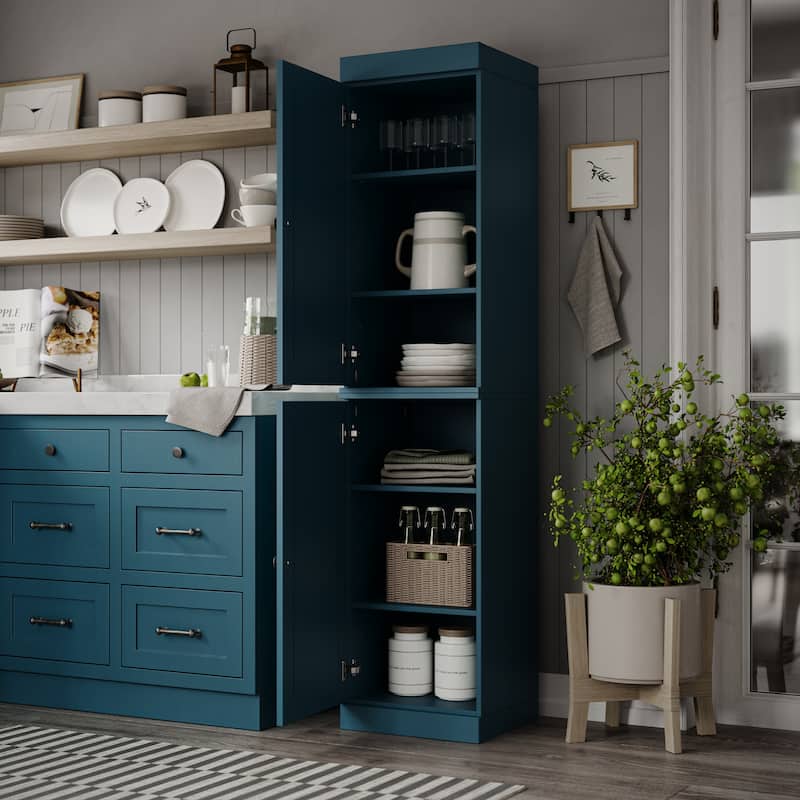 100% Solid Wood 16.5" Kitchen Pantry Cabinet with Doors by Palace Imports - Teal Blue - Solid