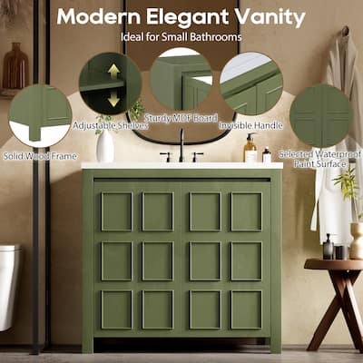 36" Bathroom Vanity with Undermount Resin Sink Combo Set, Solid Wood Frame Bathroom Storage Cabinet with Adjustable Shelves
