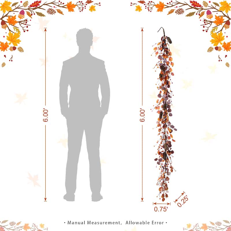 Glitzhome 72"L Fall Harvest Dahlia Pumpkin Berry Eucalyptus Floral Artificial Garland