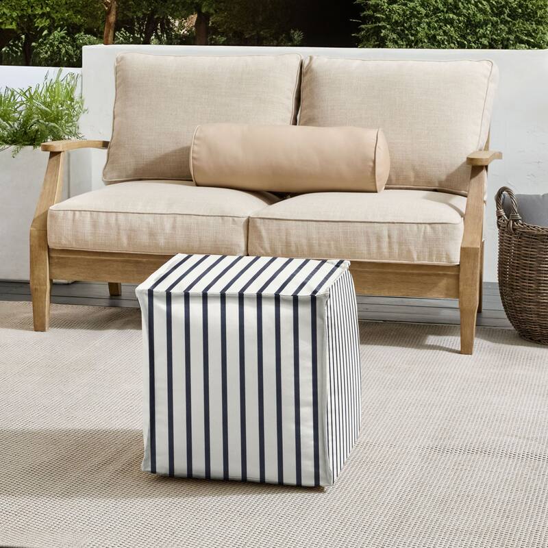 Sorra Home Sunbrella Outdoor Top Stitch Bean Pouf - Lido Indigo - Small
