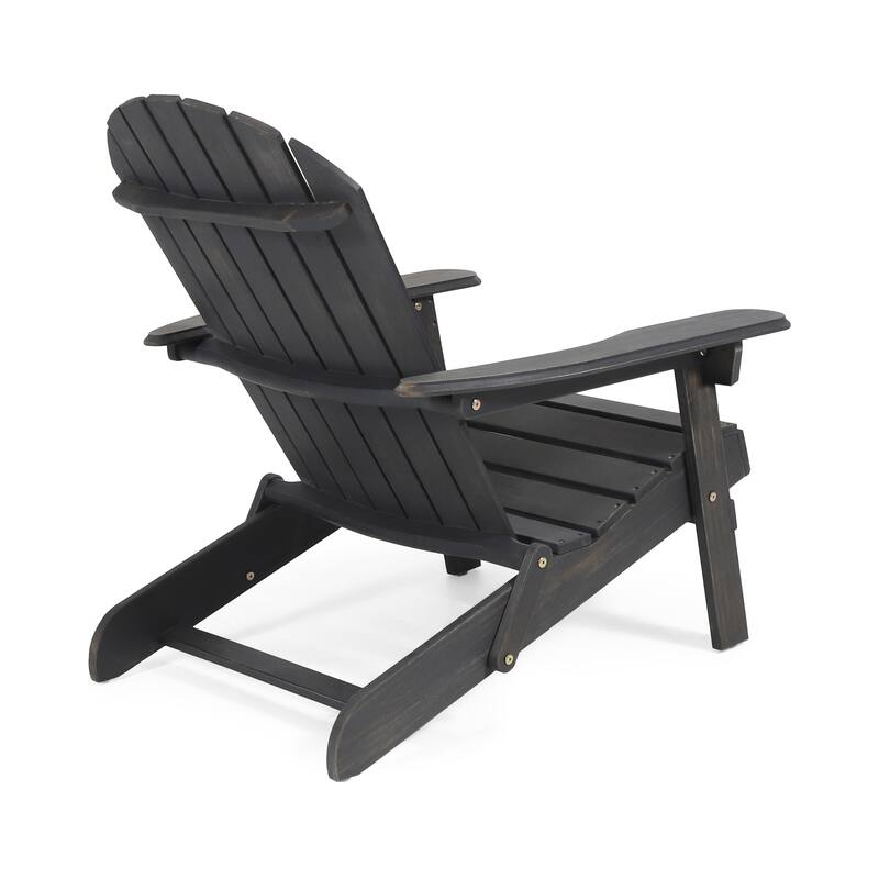 Libo Outdoor Adirondack Chair, Gray Acacia Wood Frame, Slat Panels