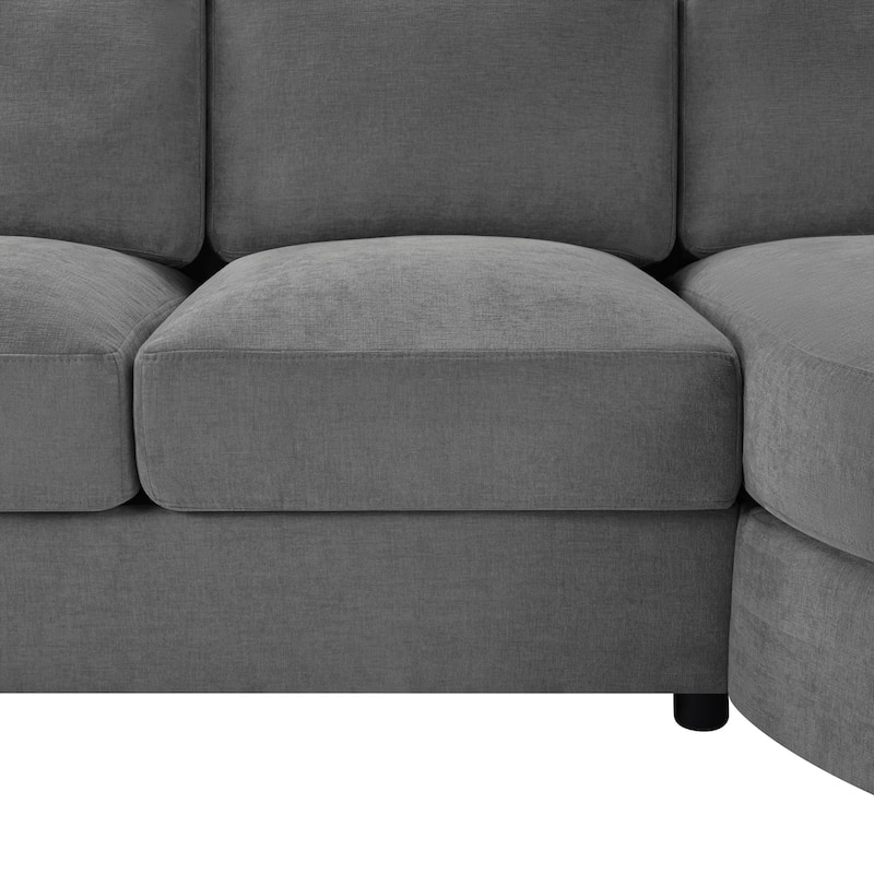 L-Shape Sectional Sofa with Curved Chaise Lounge, Chenille Fabric 3 Seater Sofa with USB Ports & Storage Pockets