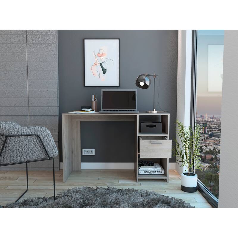 Freestanding Rectangular Computer Desk with Storage Drawer, Open Compartments, and Sleek Modern Design