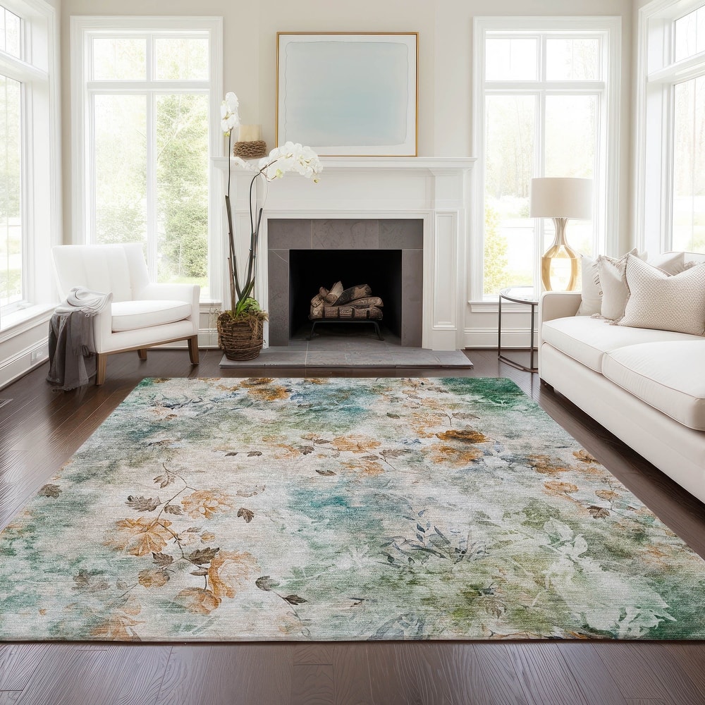 Machine Washable Indoor/ Outdoor Chantille Vanishing Floral Rug