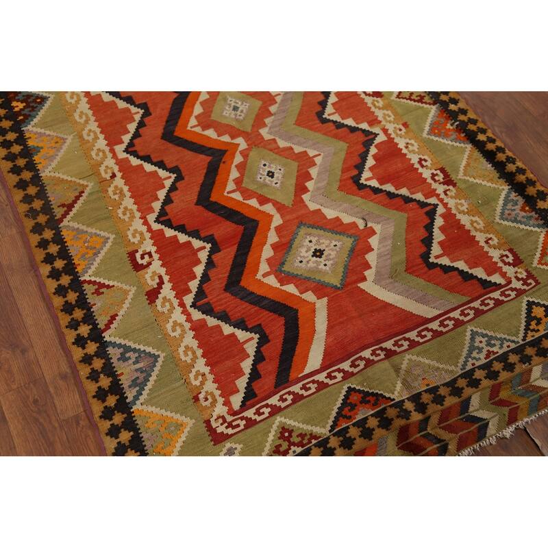 Vegetable Dye Kilim Qashqai Persian Vintage Runner Wool Carpet - 3'9"x 9'7"