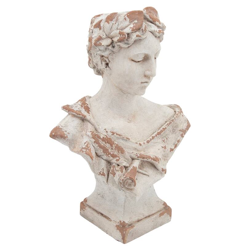 Sagebrook Home Neutral Greek 21" Lady With Laurels Statue White Woman Bust
