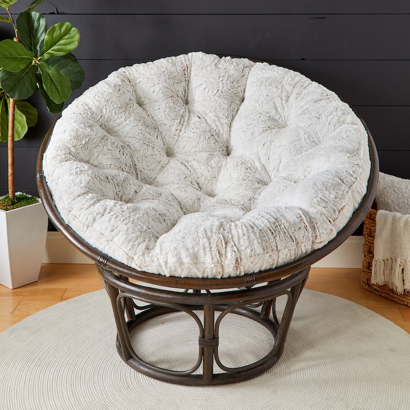 Sorra Home Indoor Faux Fur Papasan Cushion (Cushion Only) - 48 in x 48 in x 4 in - Fauxchilla Fawn
